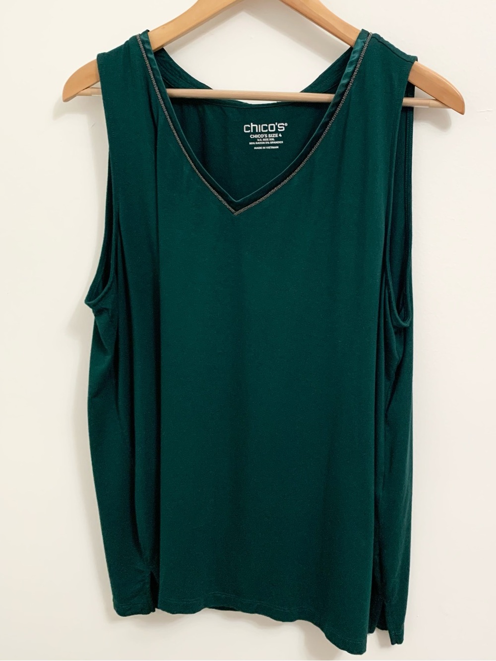 Chicos Satin Trim Silver Bead Embellished Tank Top Dark Forest Green - 4 - XXL